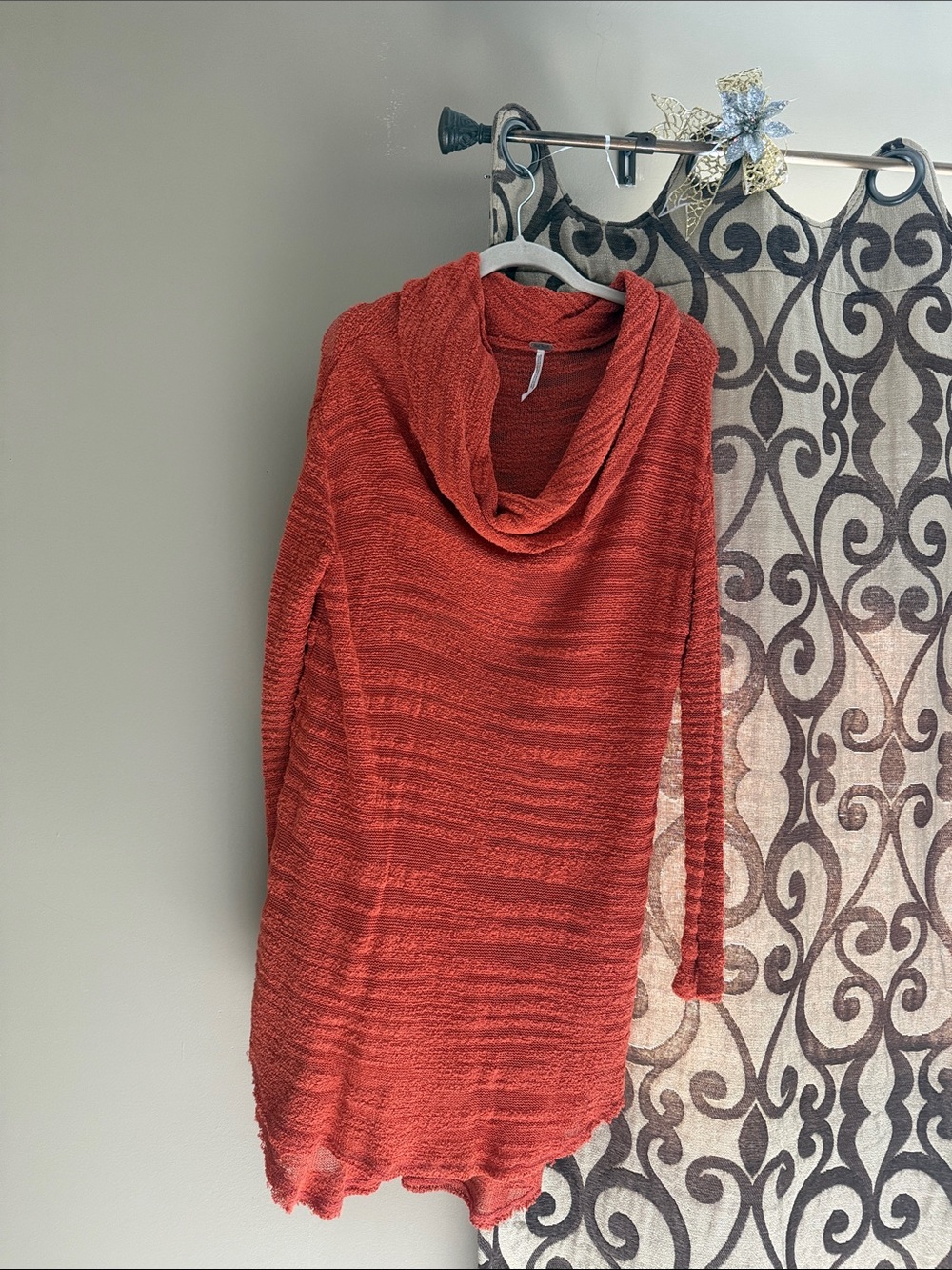 Free People Burnt Orange Cowl Neck Longline Sweater